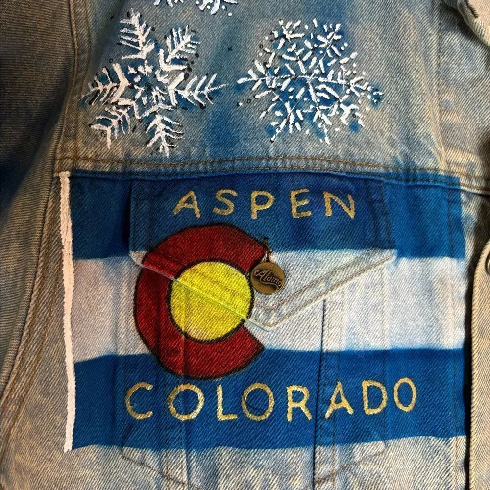 Vintage Tony Alamo Aspen Colorado Airbrushed Denim Jacket Ski Snowflake Western - Picture 3 of 10